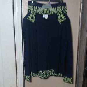 Navy Cardigan with Green Embroidery
